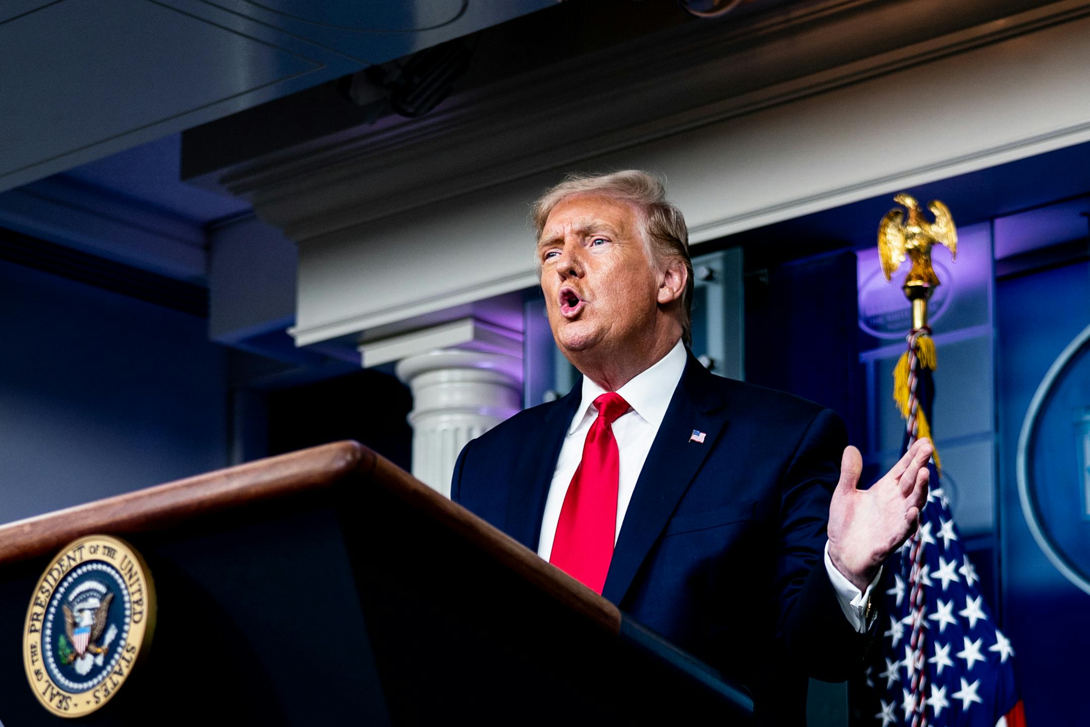 President Donald Trump addresses a news conference at the White House in Washington, Thursday, Sept. 10, 2020. (Erin Schaff/The New York Times)