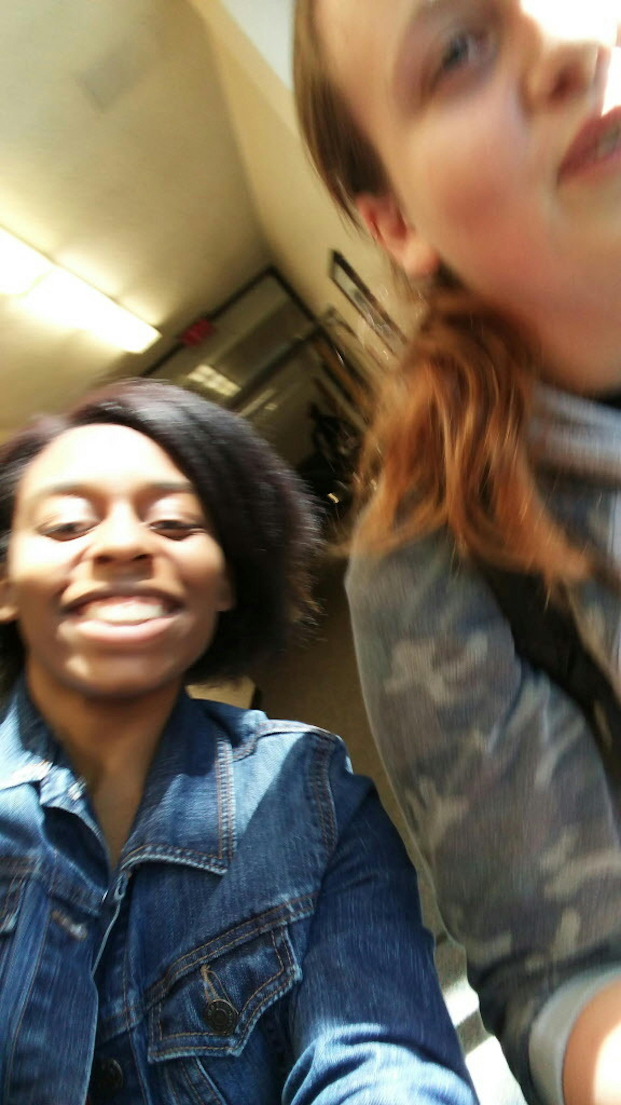 Concordia University freshmen Tayler King and Elizabeth Otto, both 18, took a selfie at a "conversation station" at the St. Paul school.