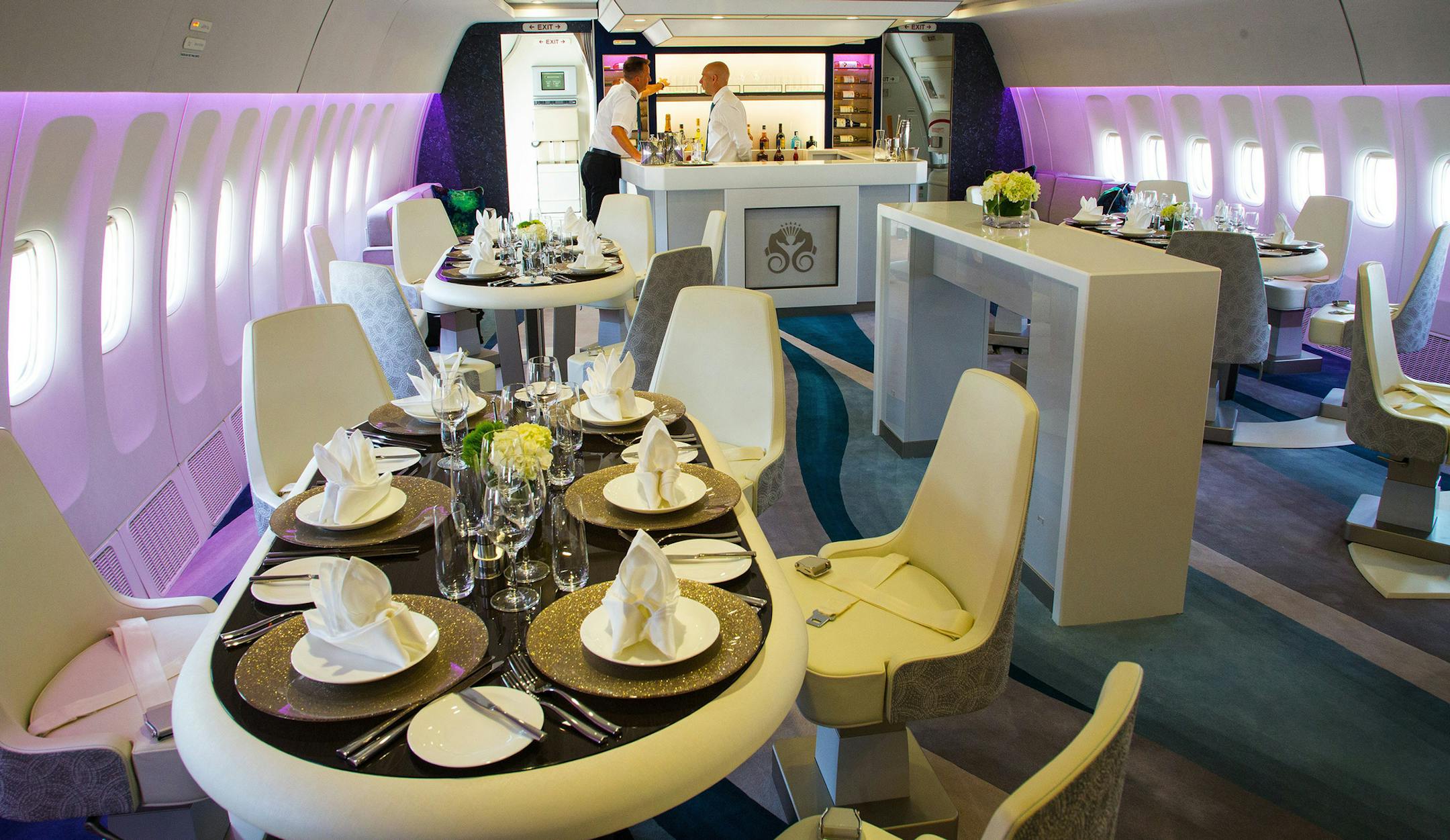 Crystal Cruises Boeing 777 comes equipped with a formal dining room and a full bar. (Mike Siegel/Seattle Times/TNS)