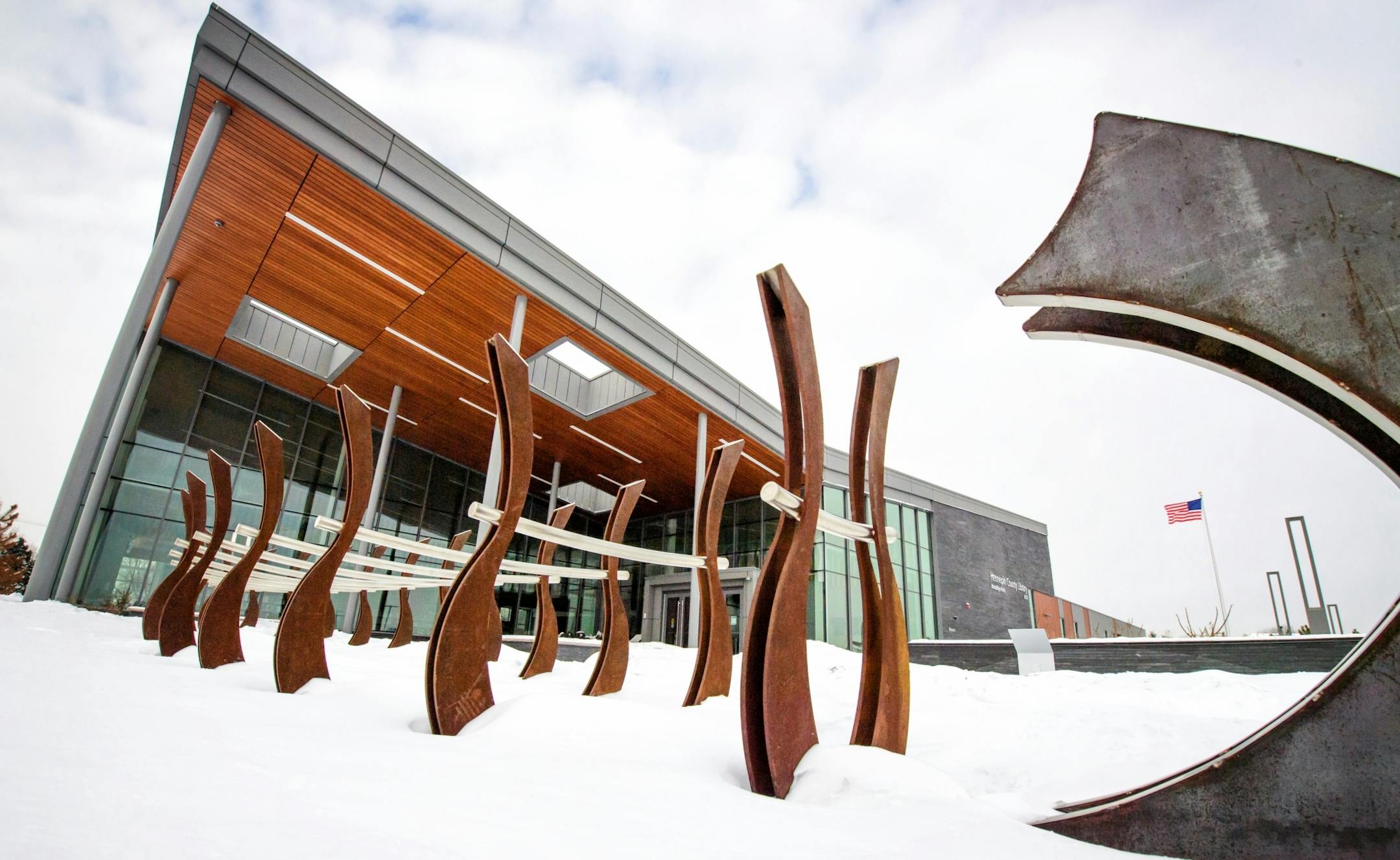 The new library in Brooklyn Park's artist-designed bike rack.