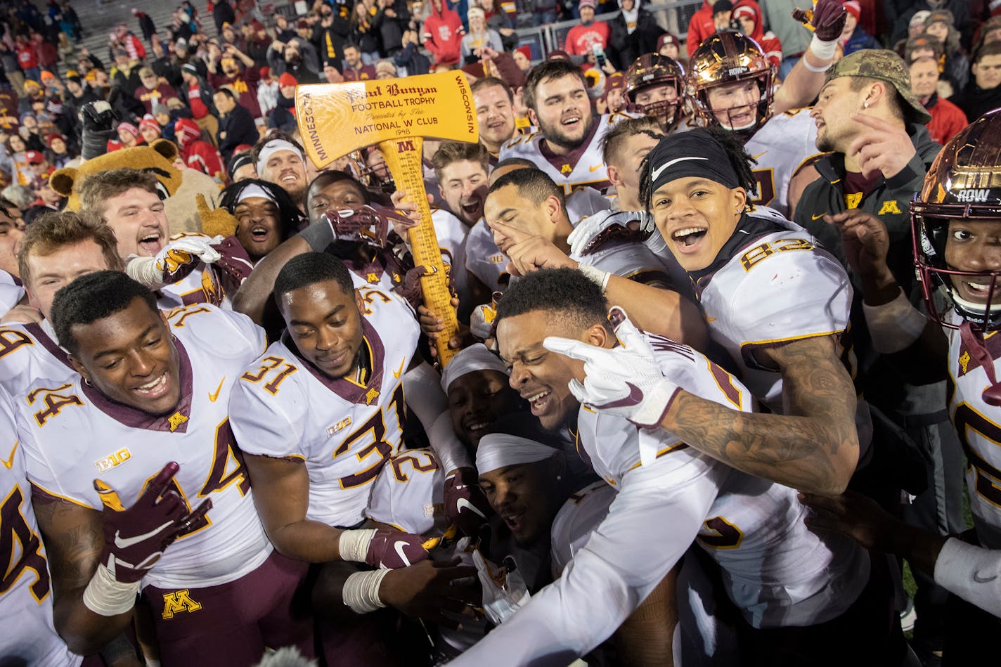 After 15 years Minnesota took back the Paul Bunyan's Axe after they defeated Wisconsin 37-15 at Camp Randall Stadium, Saturday, November 24, 2018 in Madison, Wis. It's the 128th meeting between the two teams. ] ELIZABETH FLORES • liz.flores@startribune.com