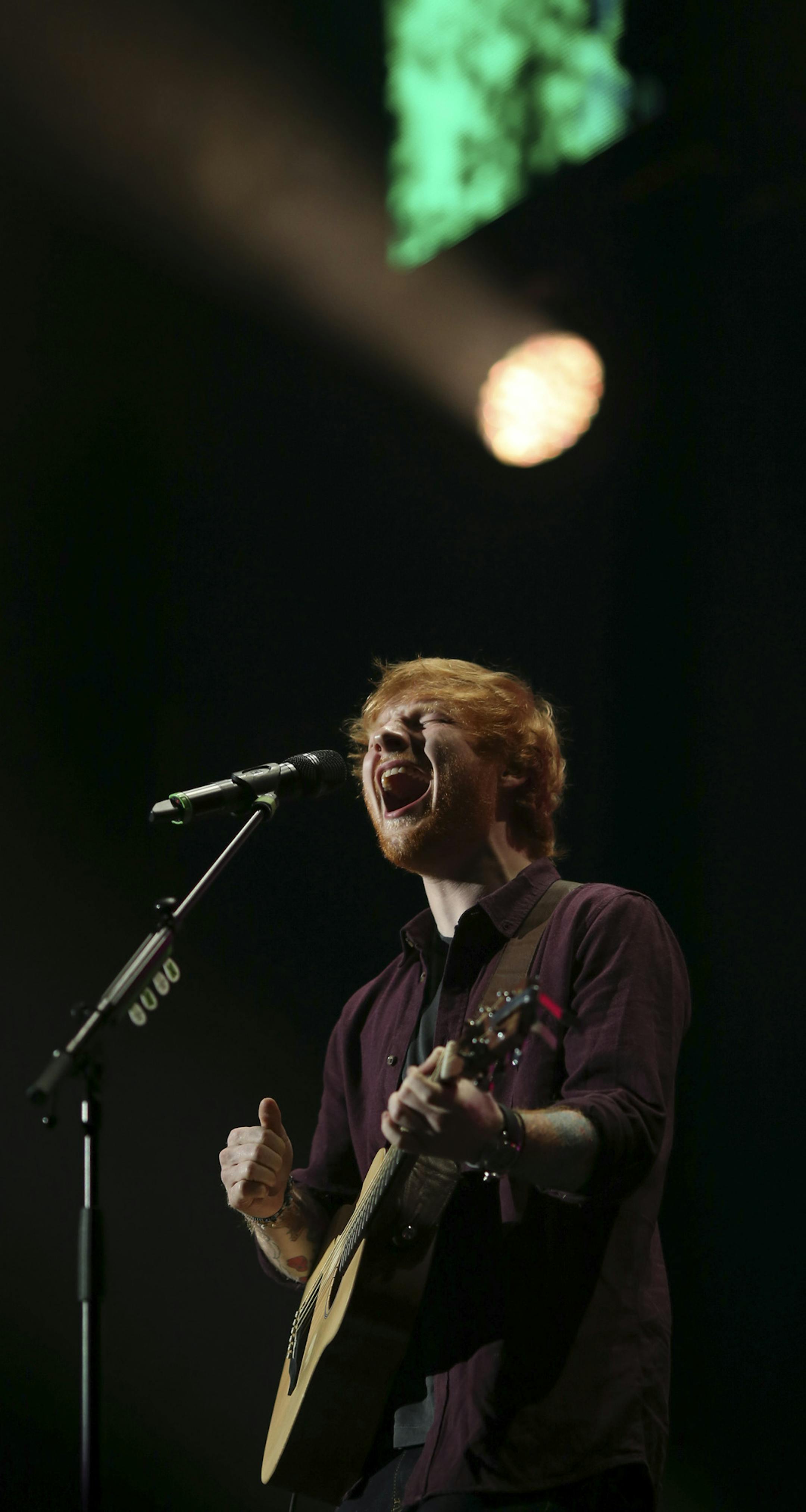 Ed Sheeran early in his performance at Target Center Monday night. British singer-songwriter Ed Sheeran brought his tour to Target Center Monday night, September 15, 2014 in Minneapolis.
