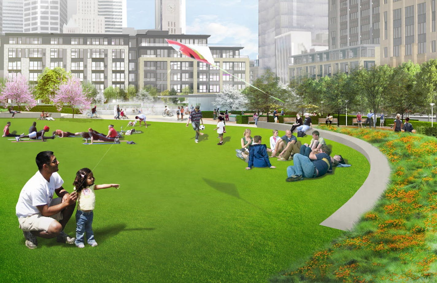 Landscape architect Hargreaves Associates unveils Wednesday night close-to-final concept designs for The Commons -- the first images that actually show the direction the park design is headed. proposed park on site of former Star Tribune building and parking lot next to Vikings stadium.