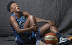 Minnesota Lynx guard Danielle Robinson broke out in laughter during a photo shoot during Media day at the Target Center, Thursday, May 16, 2019 in Min