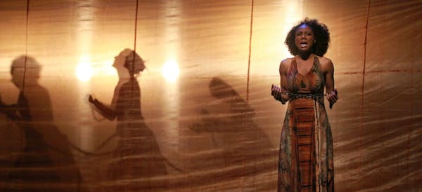 African American slave woman, Austene Van, Radames. _ The new, original production of "Aida" by Theater Latte Da and the Hennepin Theatre Trust at the