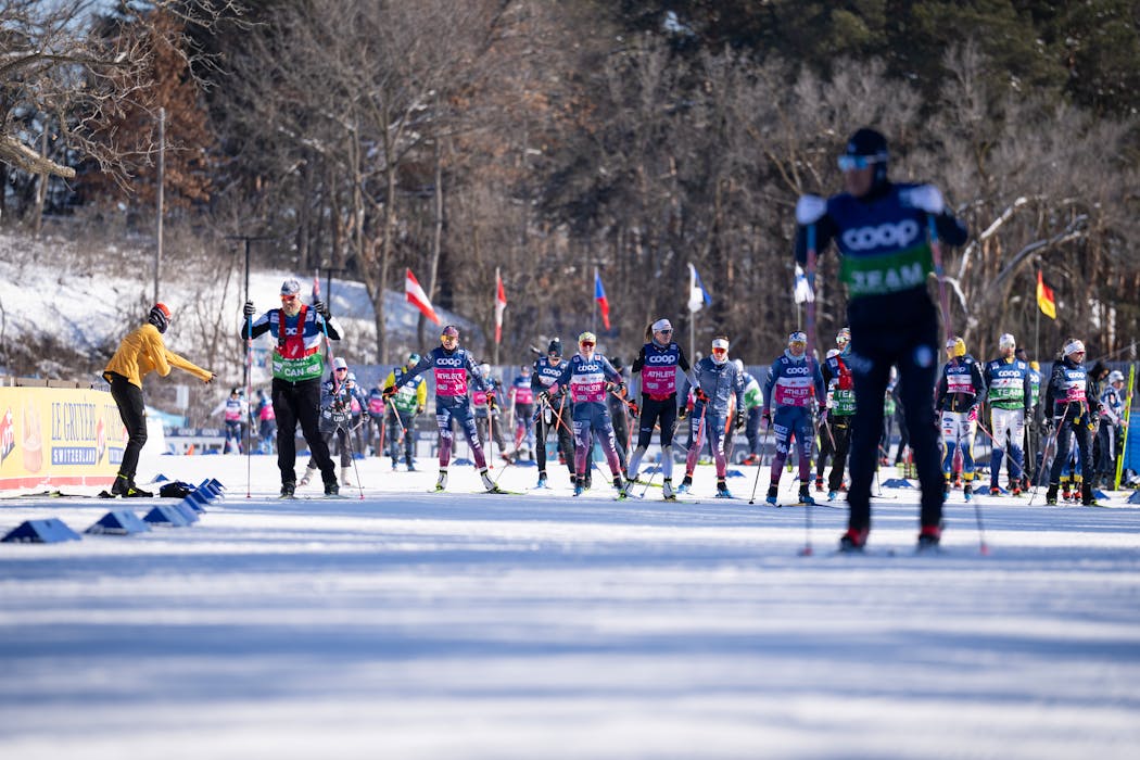 Athletes warmed up on the course before the start of the COOP FIS Cross Country World Cup at Theodore Wirth Park in Minneapolis on Friday. The world’s best athletes in cross country skiing will race in the first world cup race to be held on U.S. soil in twenty years.