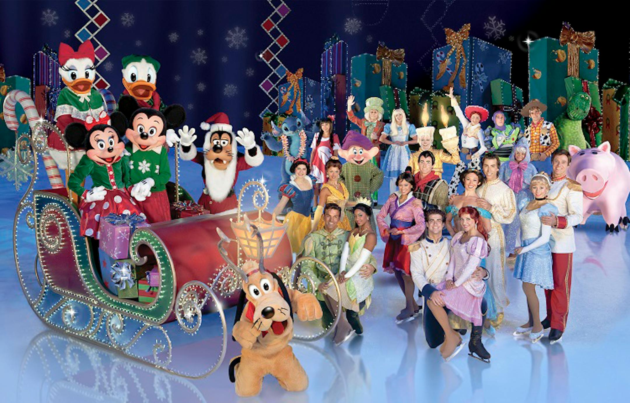 Some of the Disney on Ice skaters. Skaters can't disclose their characters once they're in costume.