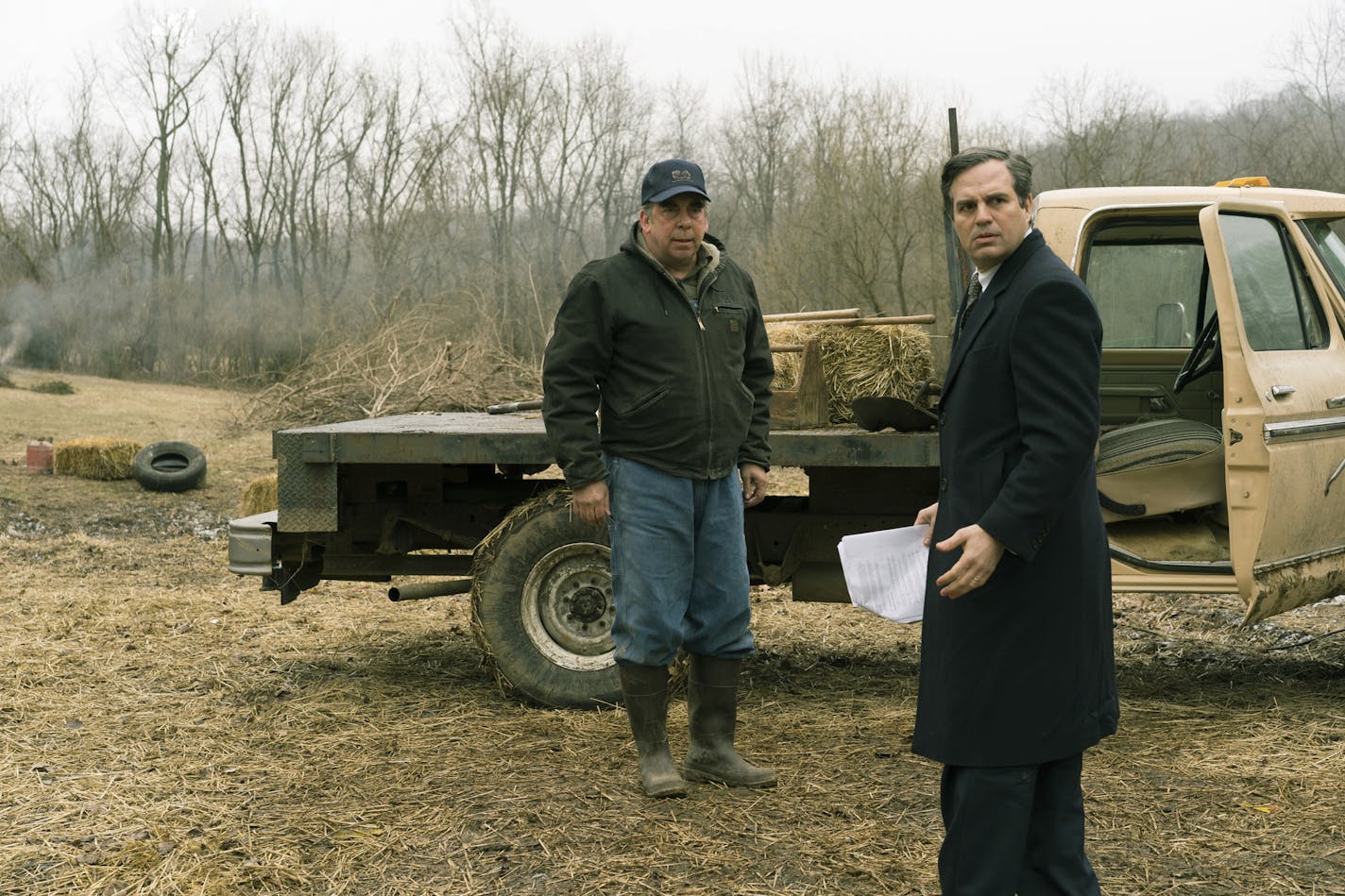 Mark Ruffalo, shown with actor Bill Camp in a scene from "Dark Waters," took part in the launch this week of Fight Forever Chemicals, an attempt to bring awareness of PFAS. (Mary Cybulski/Focus Features via AP)