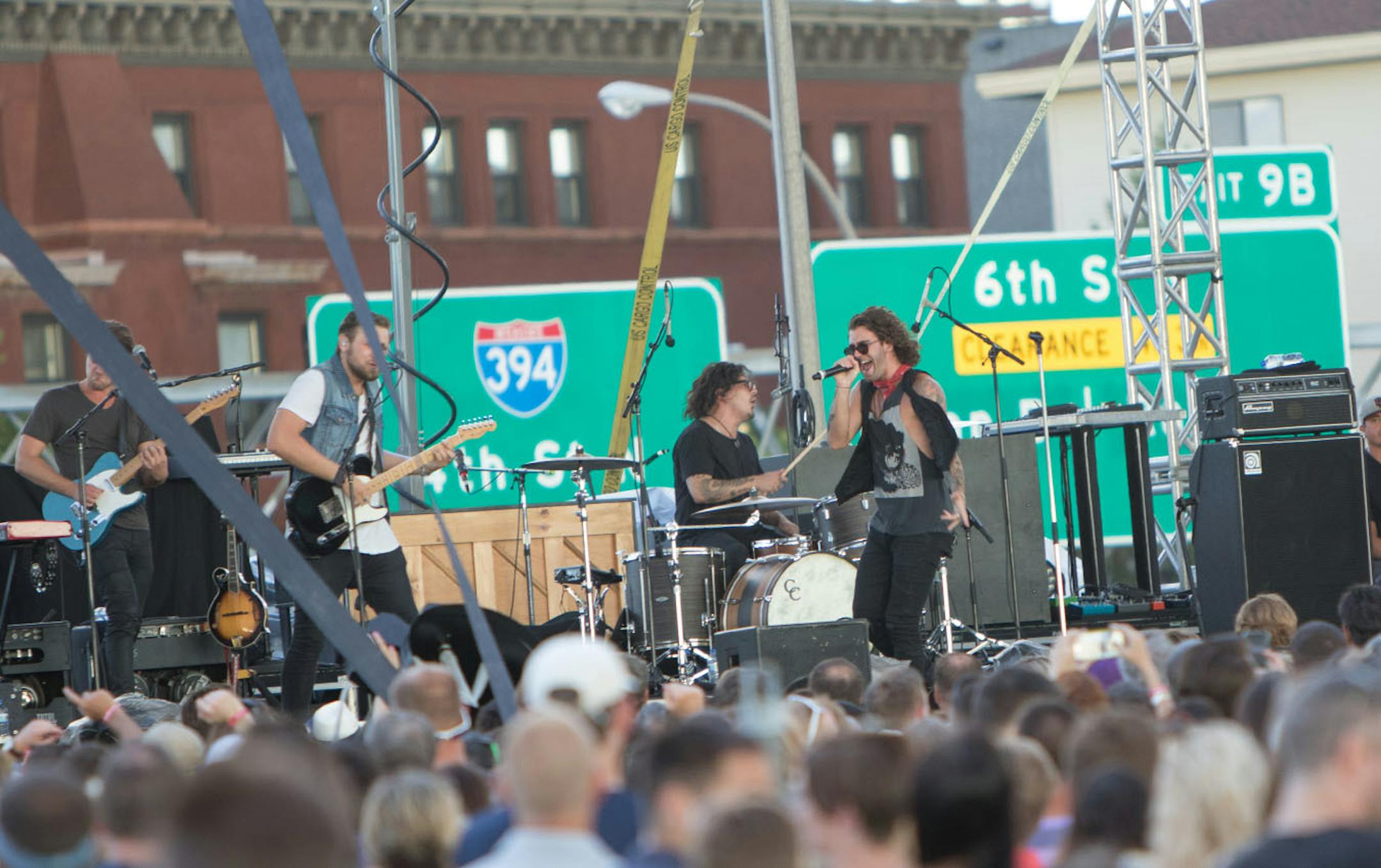 American Authors performs next to the freeway on the Great Clips Stage on day one of the 2016 Basilica Block Party on July 8, 2016 at the Basilica in Minneapolis, Minn. [ Special to Star Tribune, photo by Matt Blewett, matt@mattebphoto.com, Basilica Block Party 2016, 550335 BASILICA070916