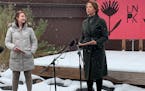 Duluth Mayor Emily Larson and economic developer Emily Nygren (left) held a news conference Tuesday to talk about the potential of fiber internet in u