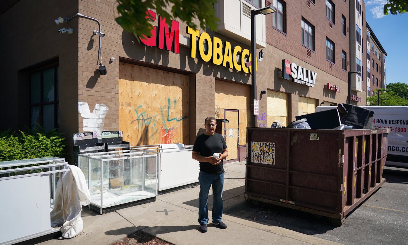 Despite efforts to keep looters out of his store, Khaled Aloul said people busted into and stole items from GM Tobacco just off Lake Street for three days. ] Shari L. Gross • shari.gross@startribune.com Despite efforts to keep looters out of his store, Khaled Aloul said people busted into and stole items from GM Tobacco just off Lake Street for three days.