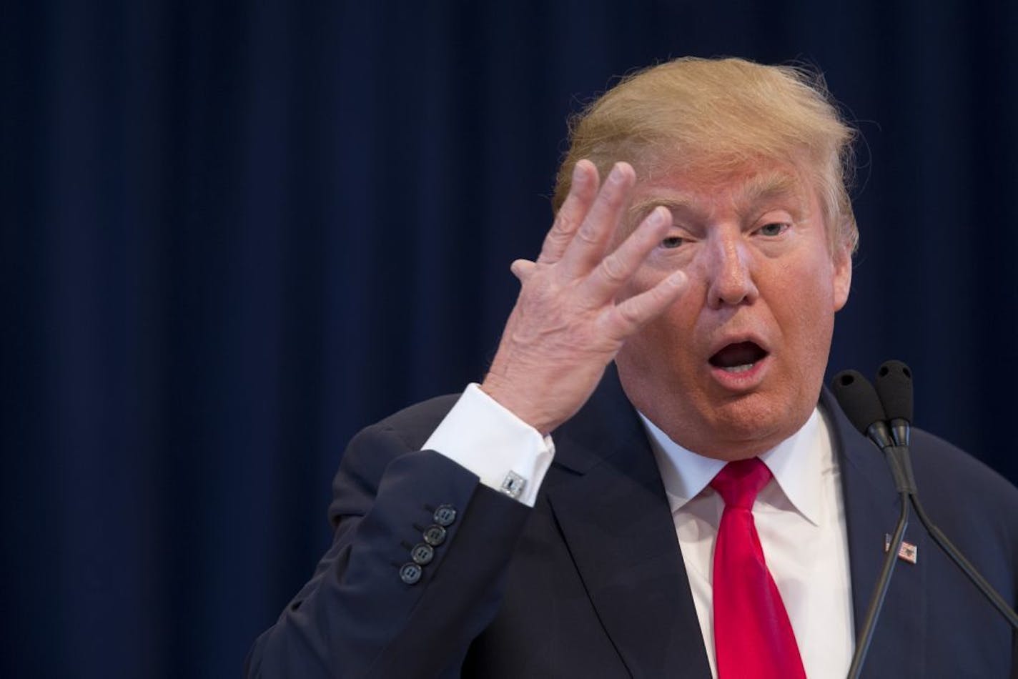 Republican presidential candidate Donald Trump speaks during a campaign event at Central College, Saturday, Jan. 23, 2016, in Pella, Iowa.