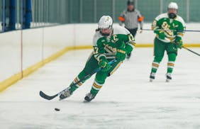 Edina senior Lauren Zawoyski handled the puck on the way to a second-period goal Friday in the section final against Blake.