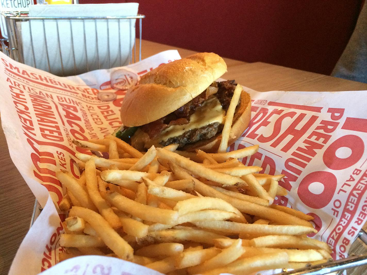 The foundations of a popular burger joint: burger, fries and milkshakes.