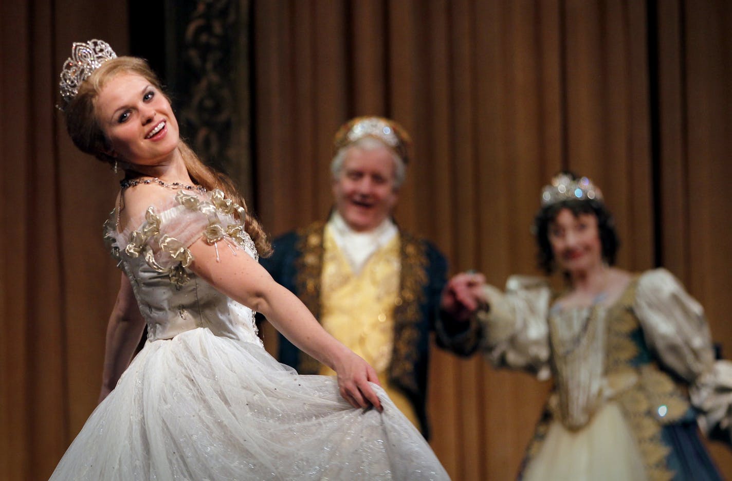 The first night of "Cinderella" dress rehearsals at the Ordway, with Jessica Fredrickson as the lead. In back were Gary Briggle and Wendy Lehr as the king and queen.