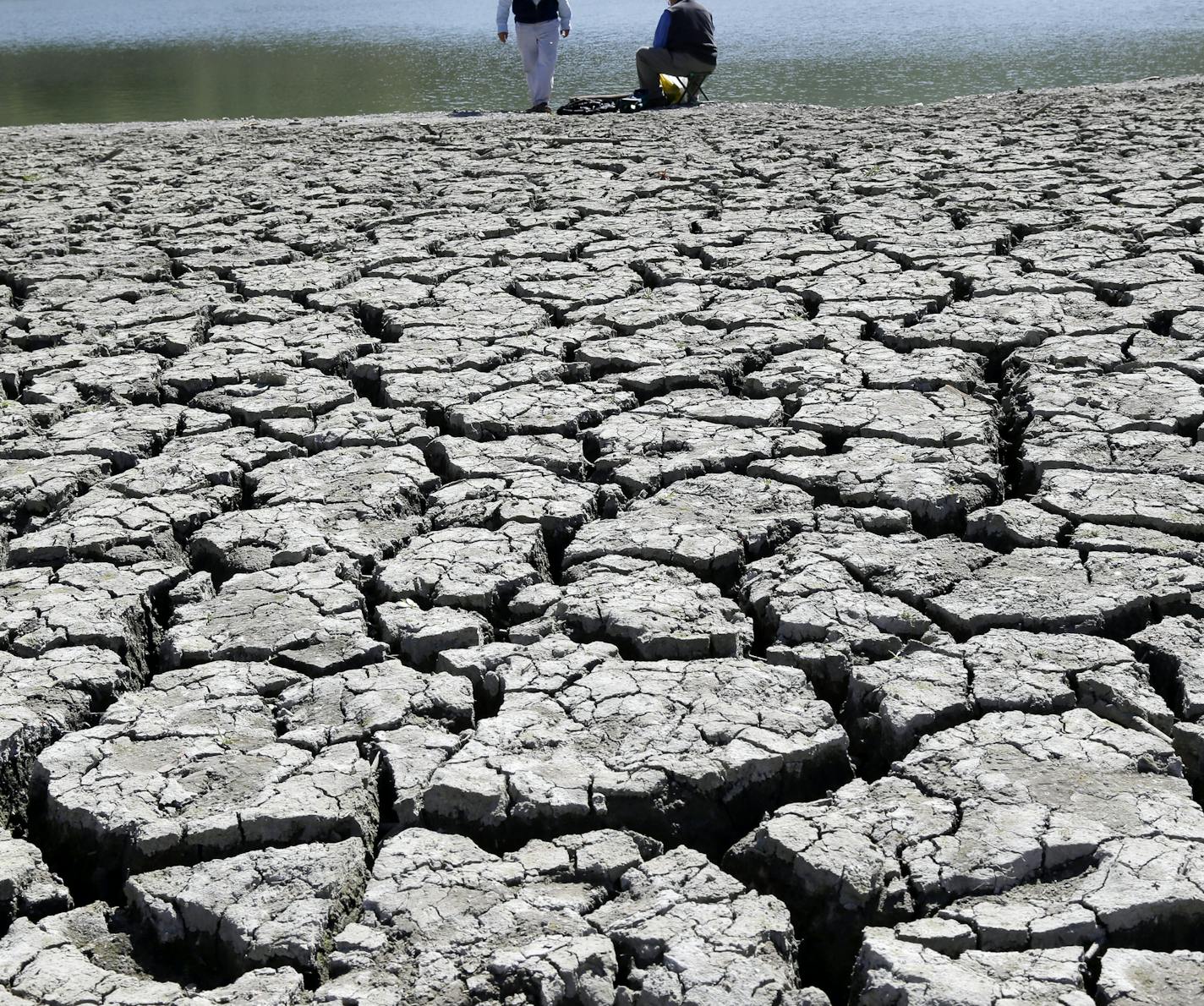 The dry bed of the Stevens Creek Reservoir is seen on Thursday, March 13, 2014, in Cupertino, Calif. Lack of seasonal rain has meant water shortages for Californians this winter. Gov. Jerry Brown has asked for a 20% reduction in water usage, farmers are forecasting an increase in produce prices and ranchers are being forced to sell cattle at auction at a higher rate. (AP Photo/Marcio Jose Sanchez)