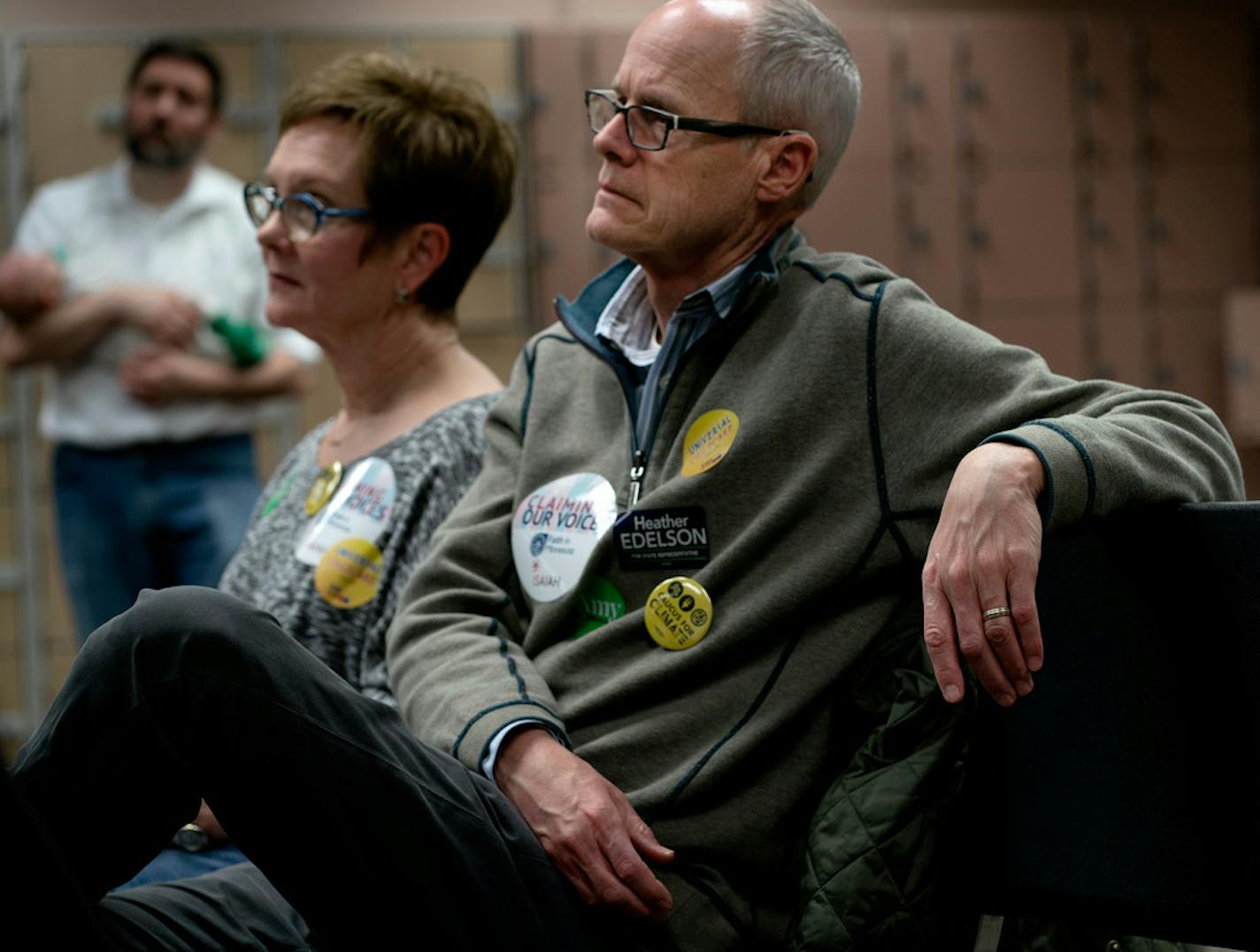 Debbie and Rob Dalton attended a DFL precinct caucus Tuesday night at Valley View Middle School in Edina.