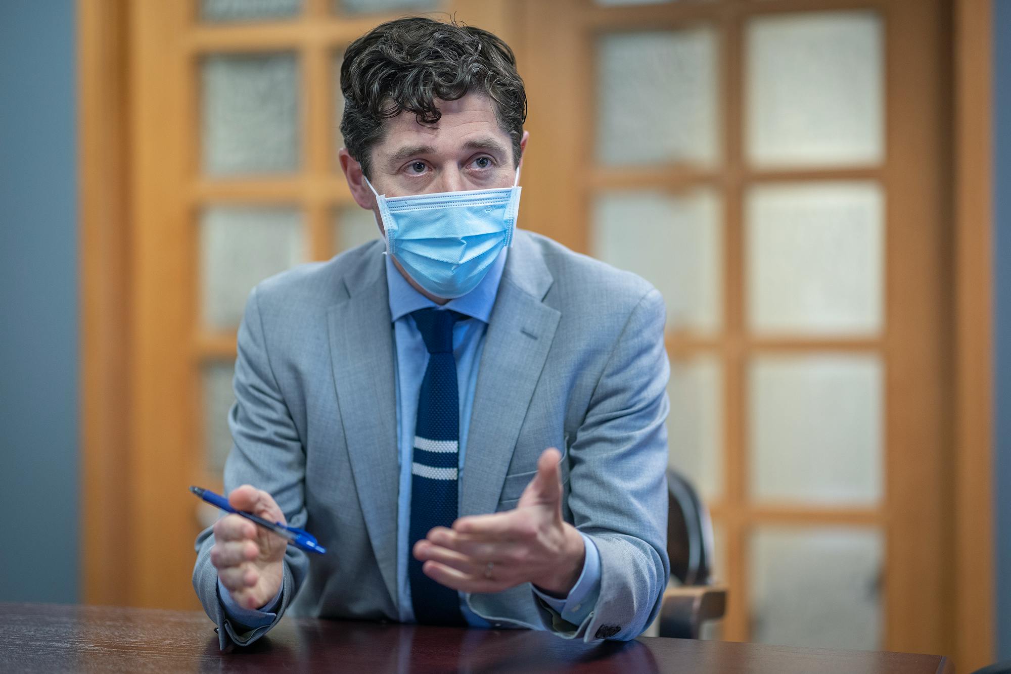 Mayor Jacob Frey during an interview at Minneapolis City Hall, Thursday, Jan. 6, 2022 in Minneapolis, Minn.