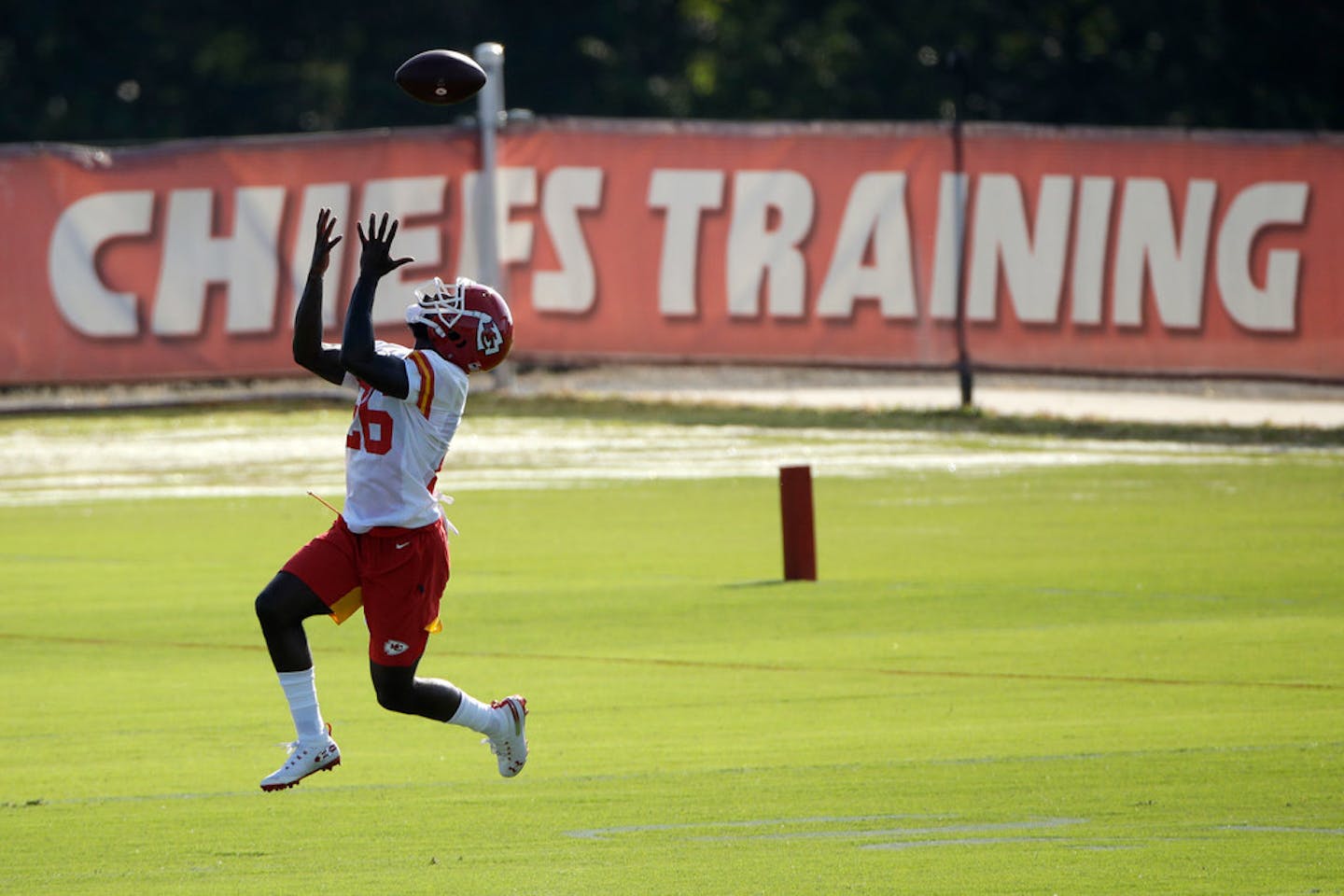 Cornerback Mark Fields caught the ball during training camp for Kansas City.