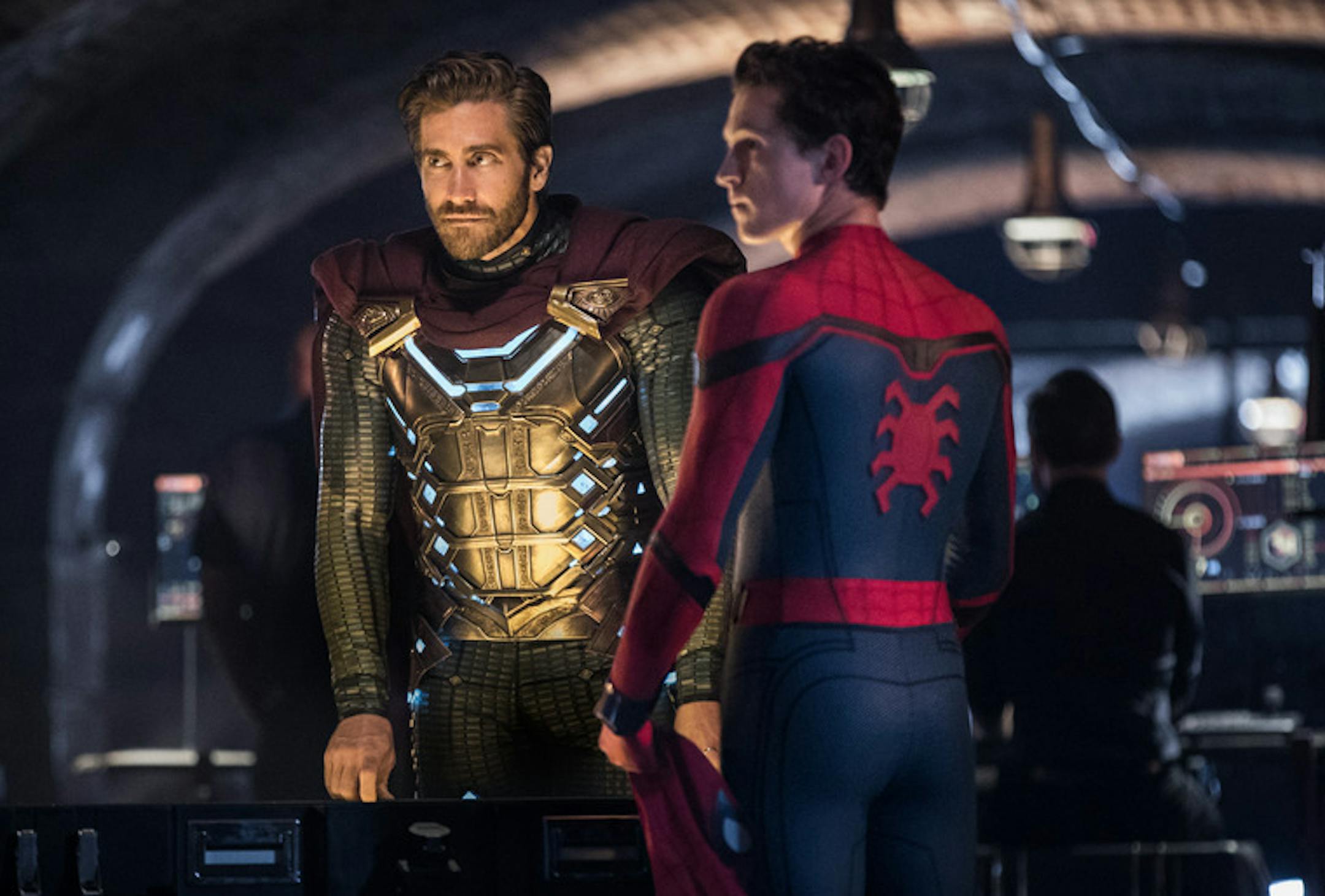 Jake Gyllenhaal and Tom Holland star in Columbia Pictures' SPIDER-MAN: &#x2122; FAR FROM HOME. ORG XMIT: Tom Holland (Finalized);Jake Gyl