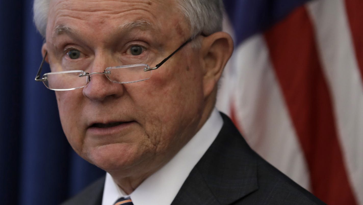 U.S. Attorney General Jeff Sessions speaks during a news conference regarding the country's opioid epidemic, Wednesday, Aug. 22, 2018, in Cleveland. (AP Photo/Tony Dejak)