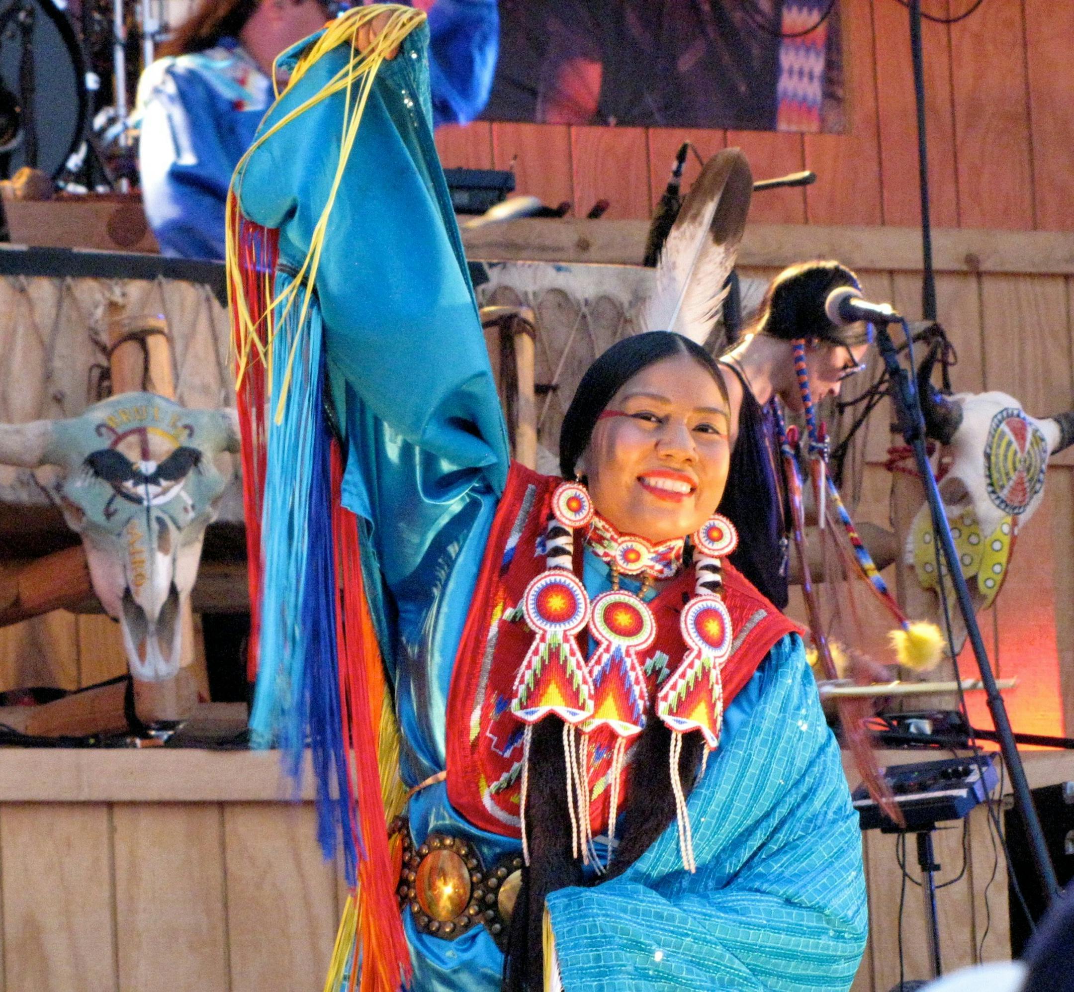 The musical group Brulé blends traditional Lakota dances and regalia with native rhythms and rock for shows at its Hill City, S.D., theater. They perform at Buffalo Moon Theater