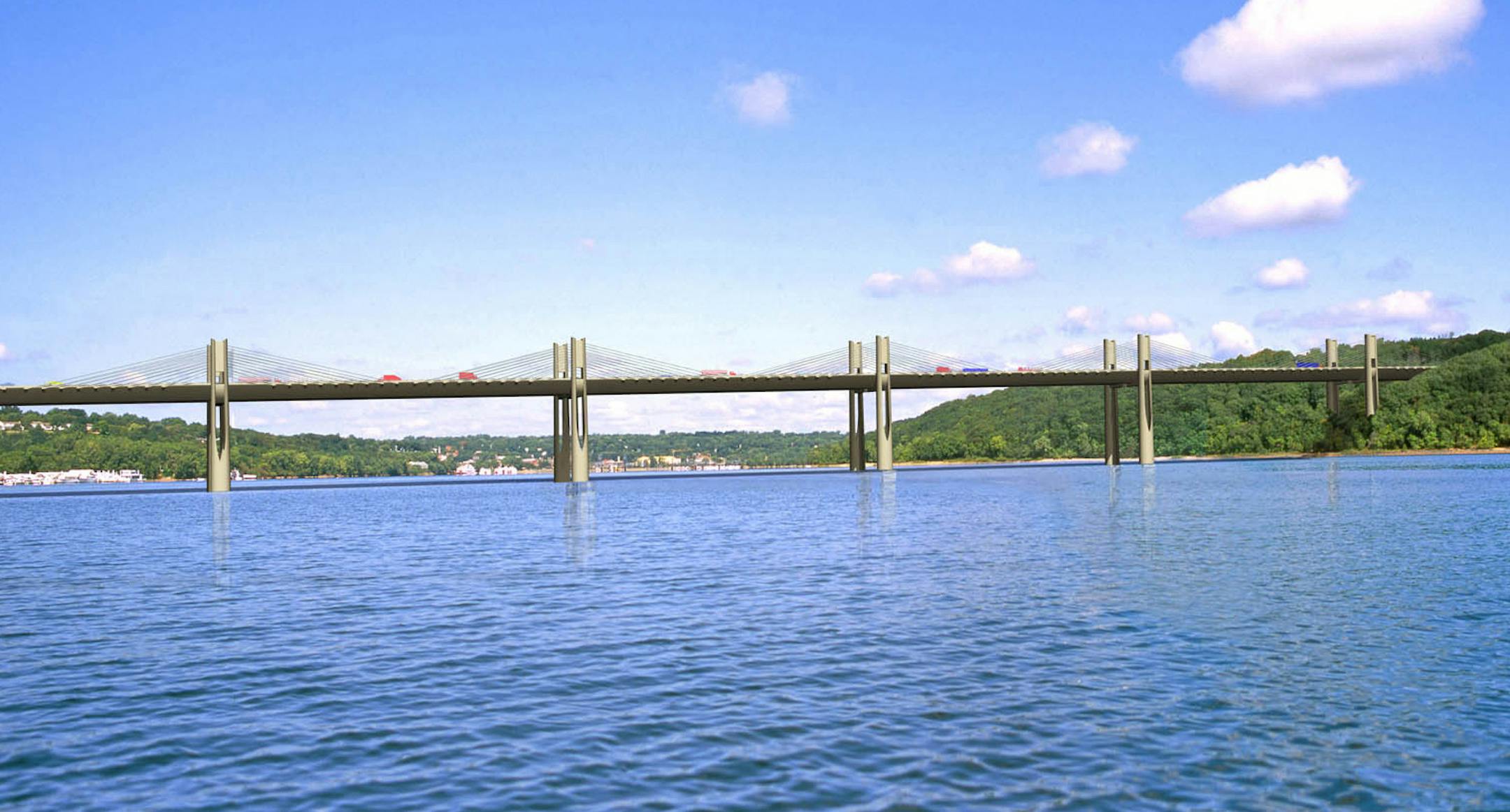 This undated artist rendering released by the Minnesota Department of Transportation shows the proposed St. Croix River Crossing between Oak Park Heights, Minn., and St. Joseph, Wis.