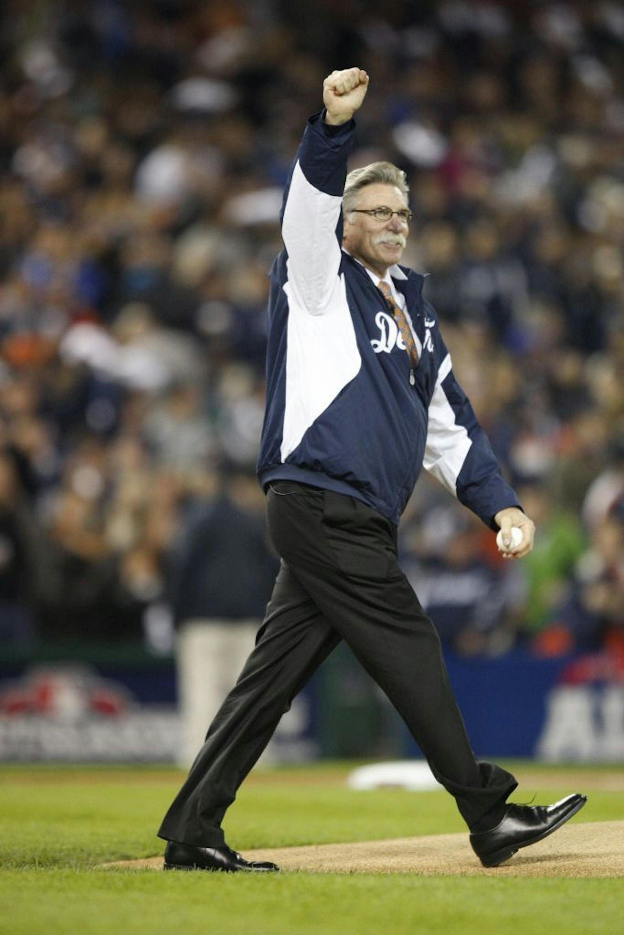 Former Detroit Tigers pitcher Jack Morris waves to the crowd before throwing out the first pitch in Game 3 of the American League Championship Series between the Detroit Tigers and the New York Yankees at Comerica Park in Detroit in October 2012.