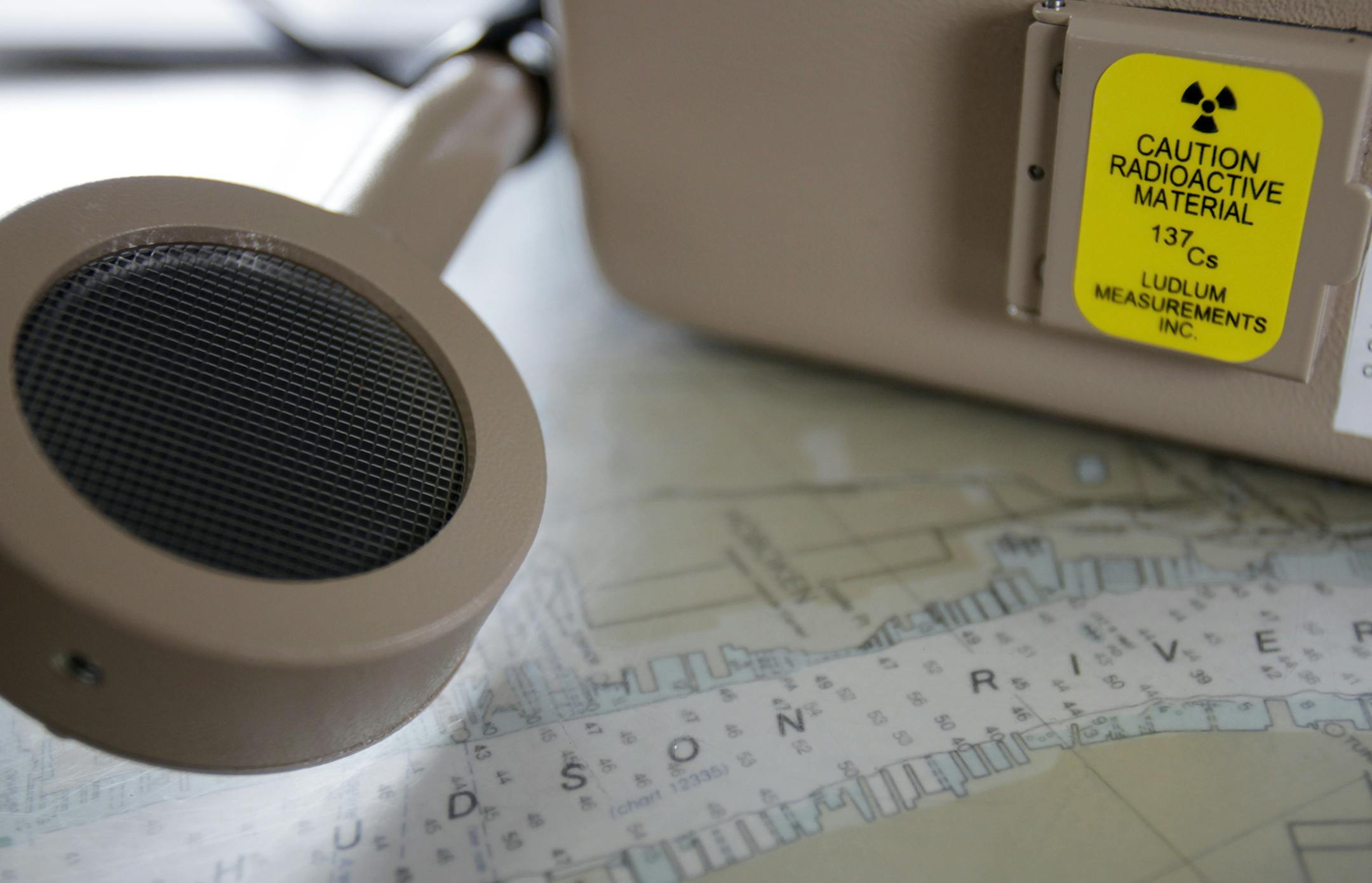 An instrument for detecting radiation is seen on a map of the New York area during an exercise to intercept radioactive "dirty bombs" in waterways near New York, Thursday, April 7, 2011. The drill was one of many over the week designed simulate the detection and interception of terrorists looking to use radioactive materials in an attack. (AP Photo/Seth Wenig) ORG XMIT: NYSW107