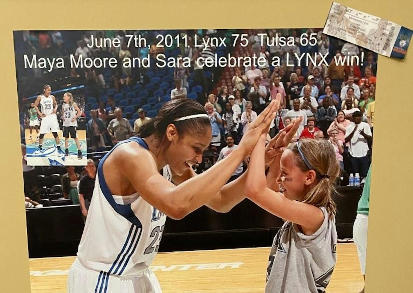 Maya Moore celebrated a win with a pre-teen Sara Scalia — now a Gophers sophomore — following a 2011 victory at Target Center. "I was super nervous. I felt everyone was watching us. But it was kinda cool," she recalled.