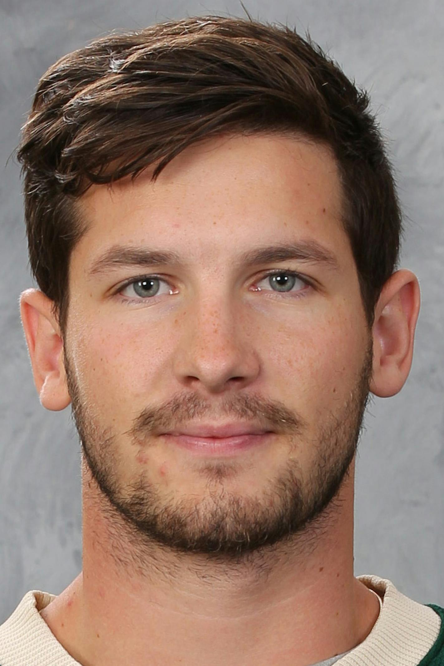 ST. PAUL, MN - SEPTEMBER 17: Grayson Downing #61 of the Minnesota Wild poses for his official headshot for the 2015-2016 season on September 17, 2015 at the Xcel Energy Center in St. Paul, Minnesota. (Andy King/NHLI via Getty Images) *** Local Caption *** Grayson Downing ORG XMIT: 570172171