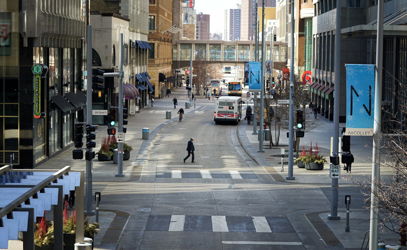 McCormick & Schmick's, at 9th Street and Nicollet Mall, upper right, was known for its oyster happy hour.