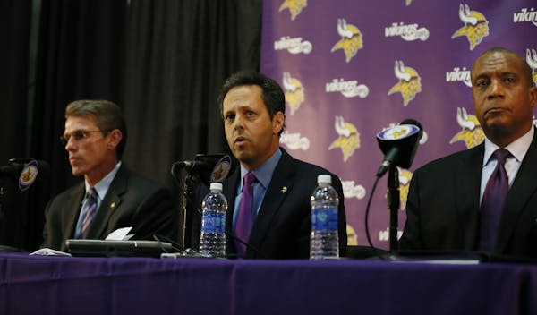 Minnesota Vikings GM Rick Spielman left owner/chairman Mark Wilf , and chief administrative officer Kevin Warren spoke at a 11am new conference to say