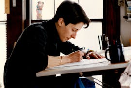 March 16, 1990: Nationally syndicated cartoonist Alison Bechdel at work in her south Minneapolis apartment. Tom Sweeney