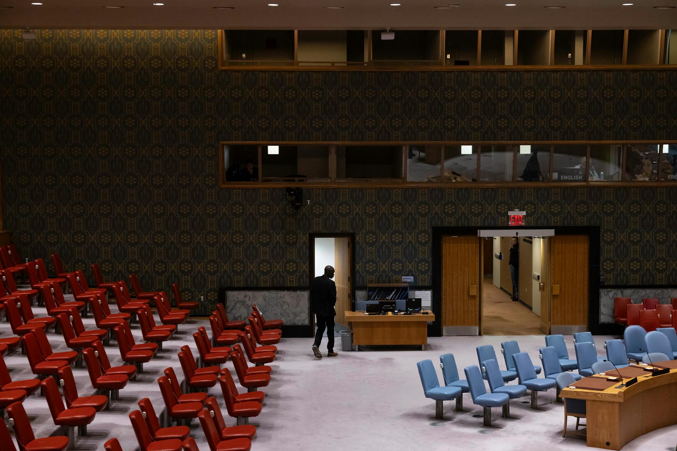 An empty Security Council chamber, prior to a Security Council meeting to discuss the situation in the North Korea, at United Nations headquarters, Friday, March. 22, 2024.
