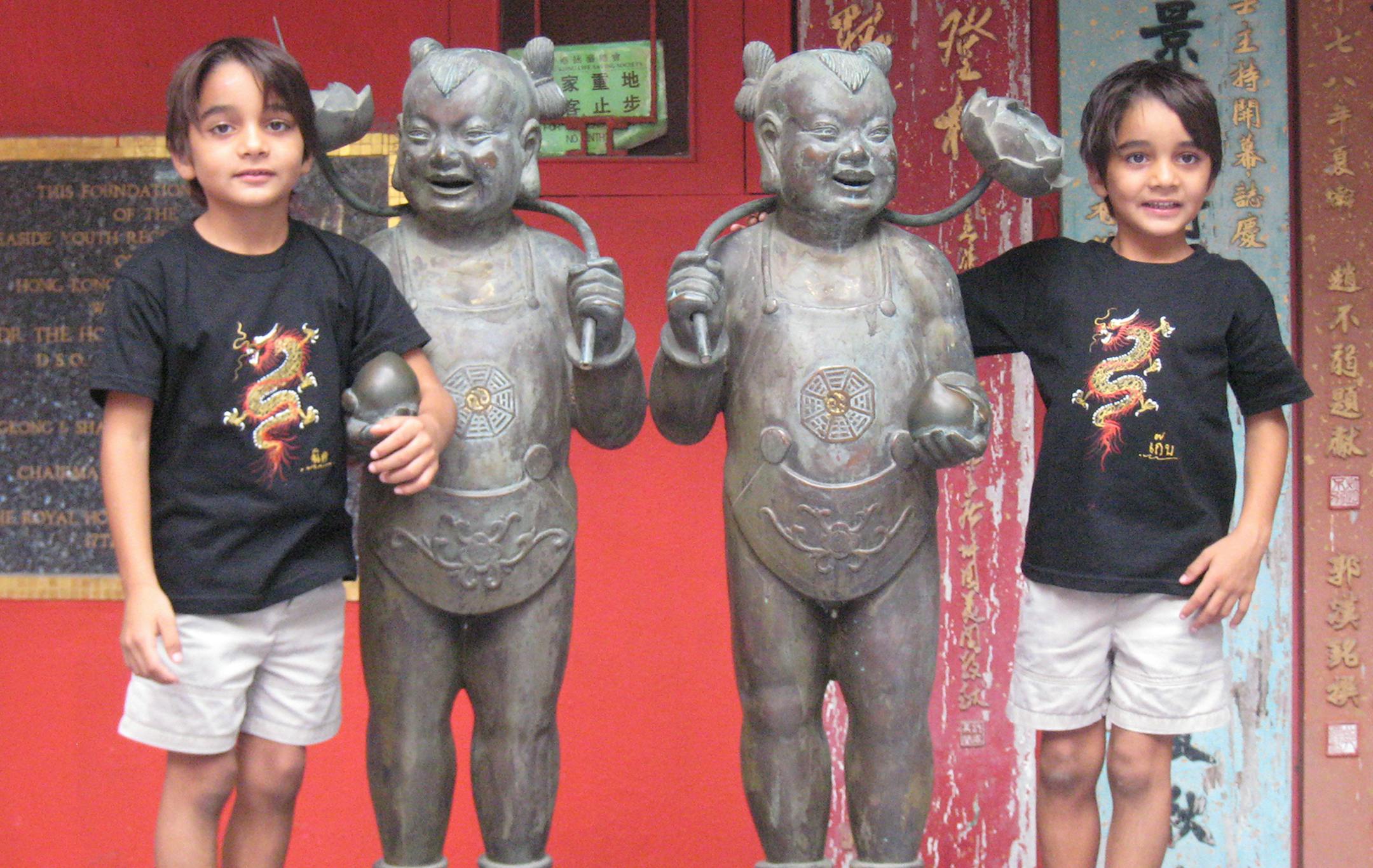 The first is of our twin sons, Gabriel (left) and Nikolas (right), age 6, meeting some other twins at a nearby temple in Repulse Bay, Hong Kong, in November 2008.
Susan Tietjen and Bob Votel
Gabriel and Nikolas
2304 Humboldt Avenue South
Minneapolis, Minnesota 55405
