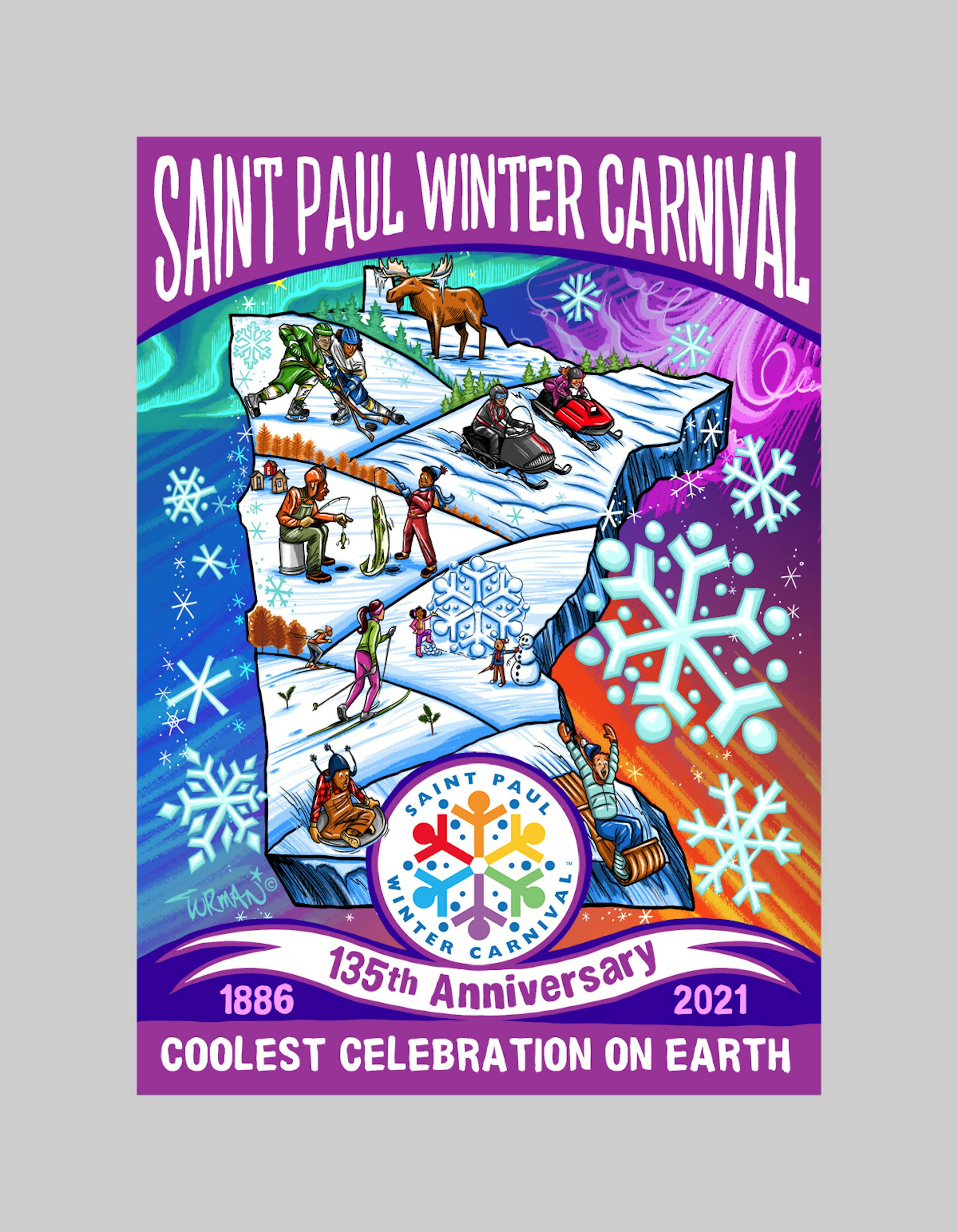 A Winter Carnival button design by Adam Turman.