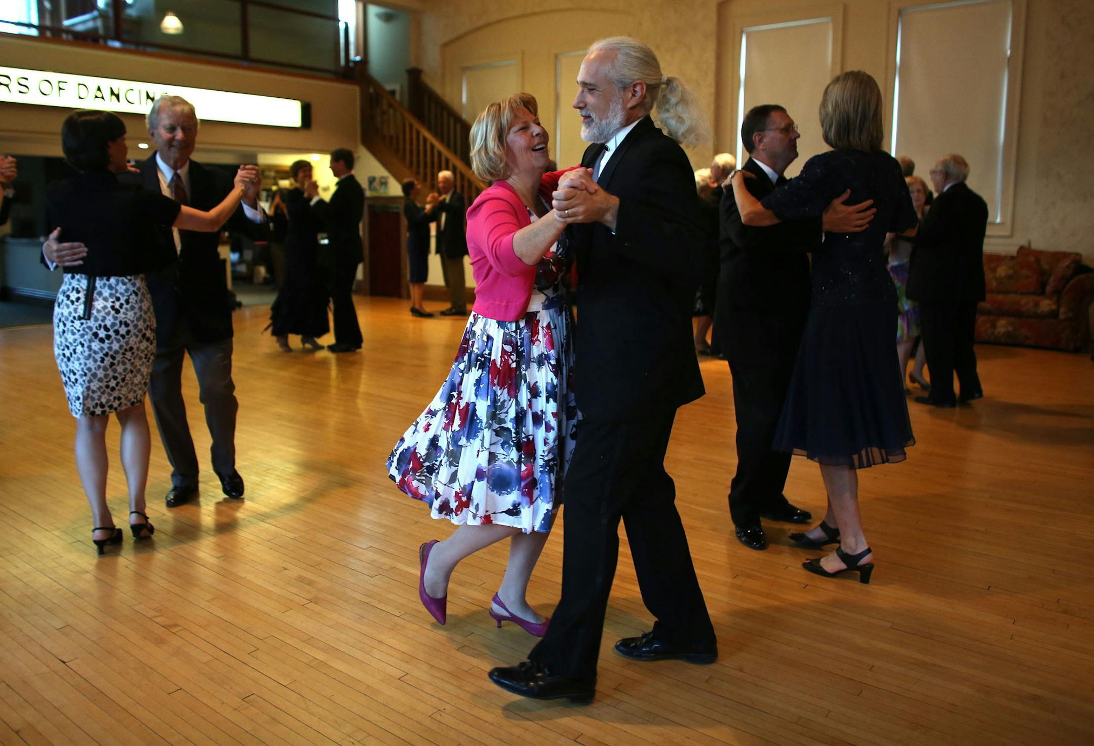 Joni Blomquist and Brian Stromquist, of Minneapolis, danced the fox trot. ] (KYNDELL HARKNESS/STAR TRIBUNE) kyndell.harkness@startribune.com Linden Hills Dancing Club turns 100 years old in October. These pictures and dance took place in what was the old Linden Hills Lodge in the in Minneapolis Min., Saturday, September 13, 2014.