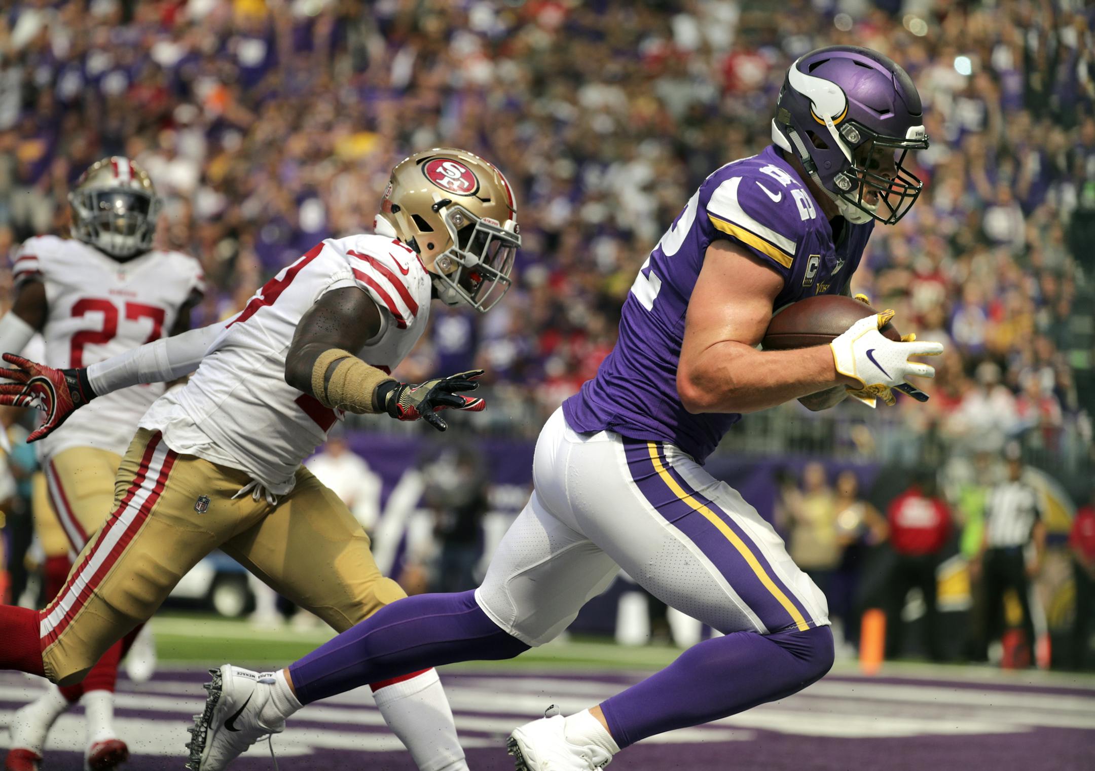 Vikings Kyle Rudolph scored on an 11-yard pass from Kirk Cousins in the third quarter, a sign of Kirk Cousins' poise shown in the red zone.