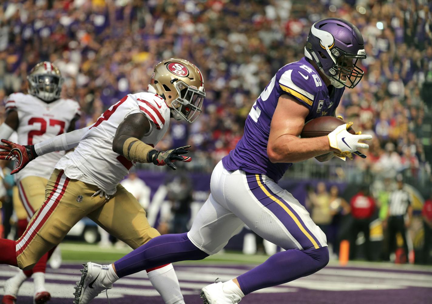 Vikings Kyle Rudolph scored on an 11-yard pass from Kirk Cousins in the third quarter, a sign of Kirk Cousins' poise shown in the red zone.