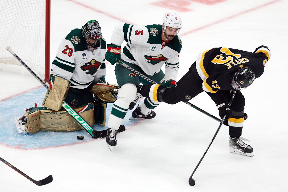 Wild goalie Marc-Andre Fleury saved 39 of 43 shots in an overtime loss to Boston on Saturday.