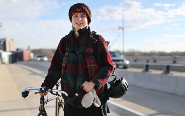 Isa Schulz, 25, of Minneapolis, is a regular bike commuter who uses her &#xec;fixie&#xee; to get to work at a caf&#xc8; and classes at Minneapolis Com