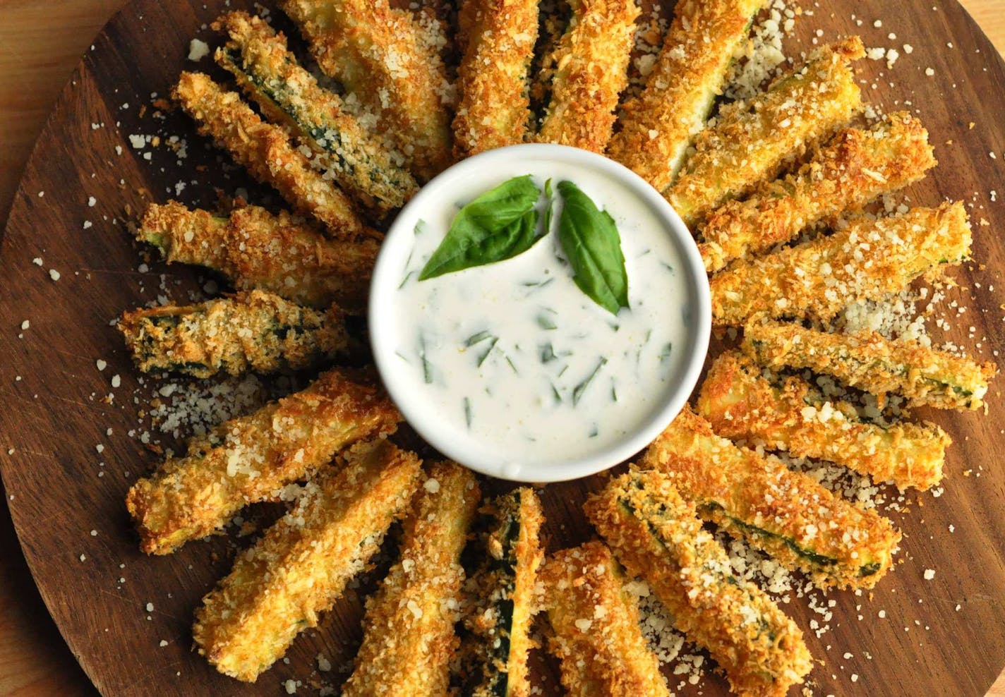 Crispy Zucchini Fries With Basil Parmesan Dipping Sauce