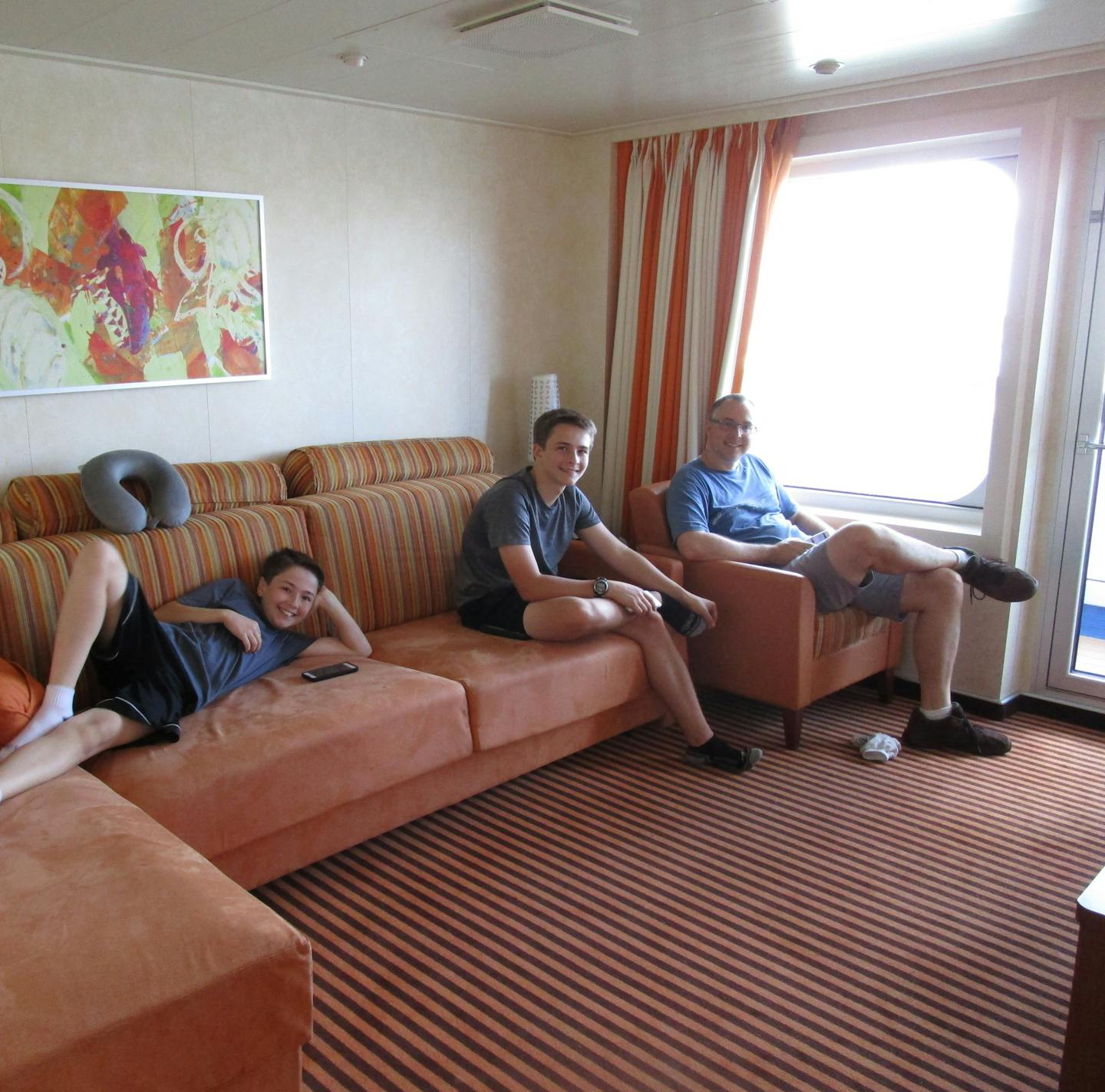 Lounging in the grand suite aboard the Carnival Vista.