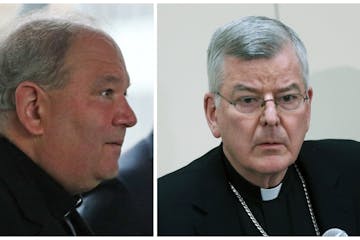 Archbishop Bernard Hebda and predecessor John Nienstedt.