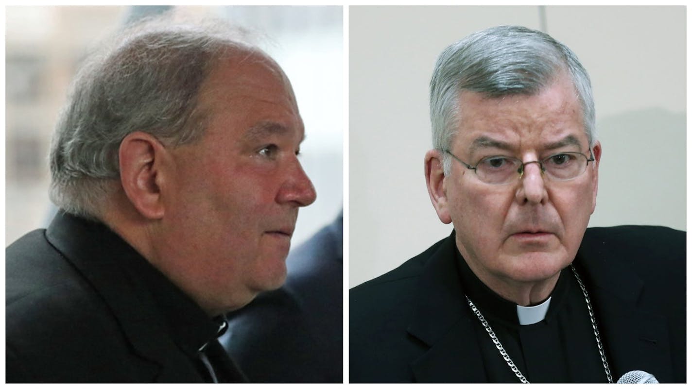 Archbishop Bernard Hebda and predecessor John Nienstedt.