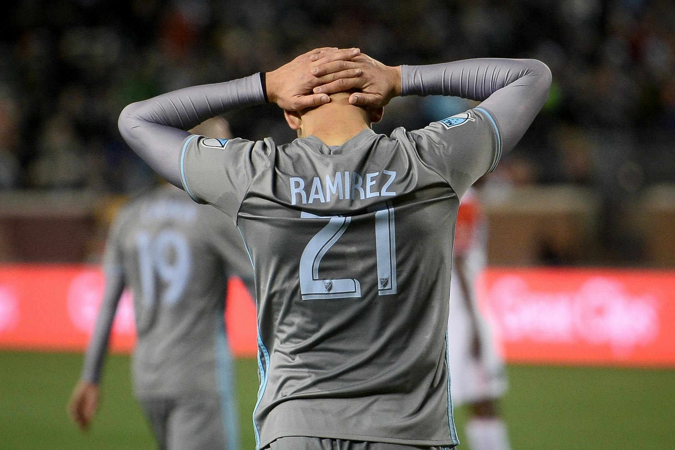 Minnesota United forward Christian Ramirez (21) was dejected following his team's 0-1 loss to the San Jose Earthquakes Saturday night.