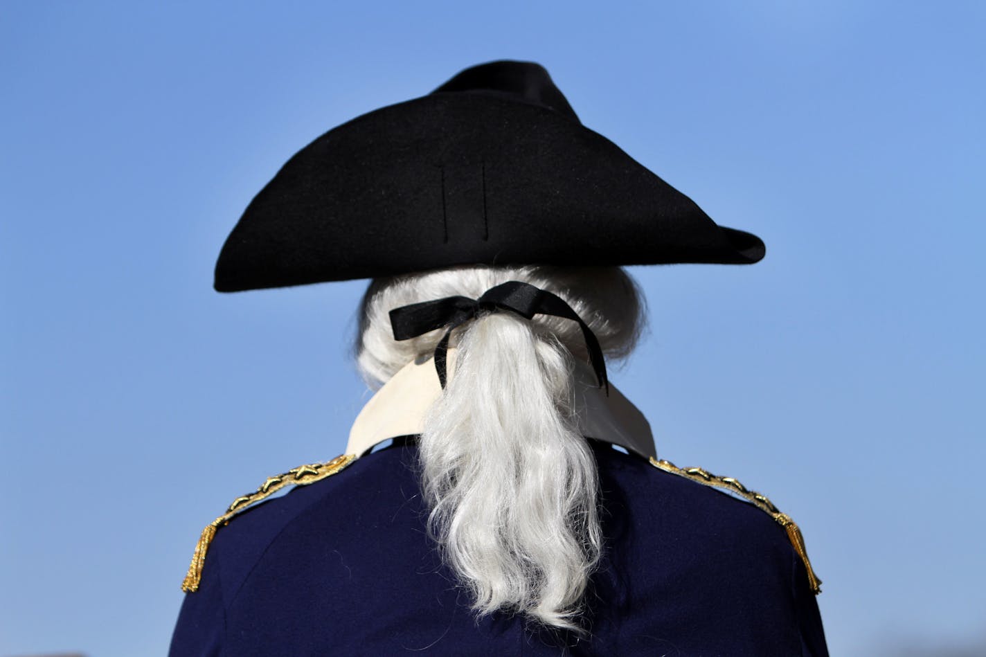 An actor portrayed George Washington at Presidents' Day festivities.