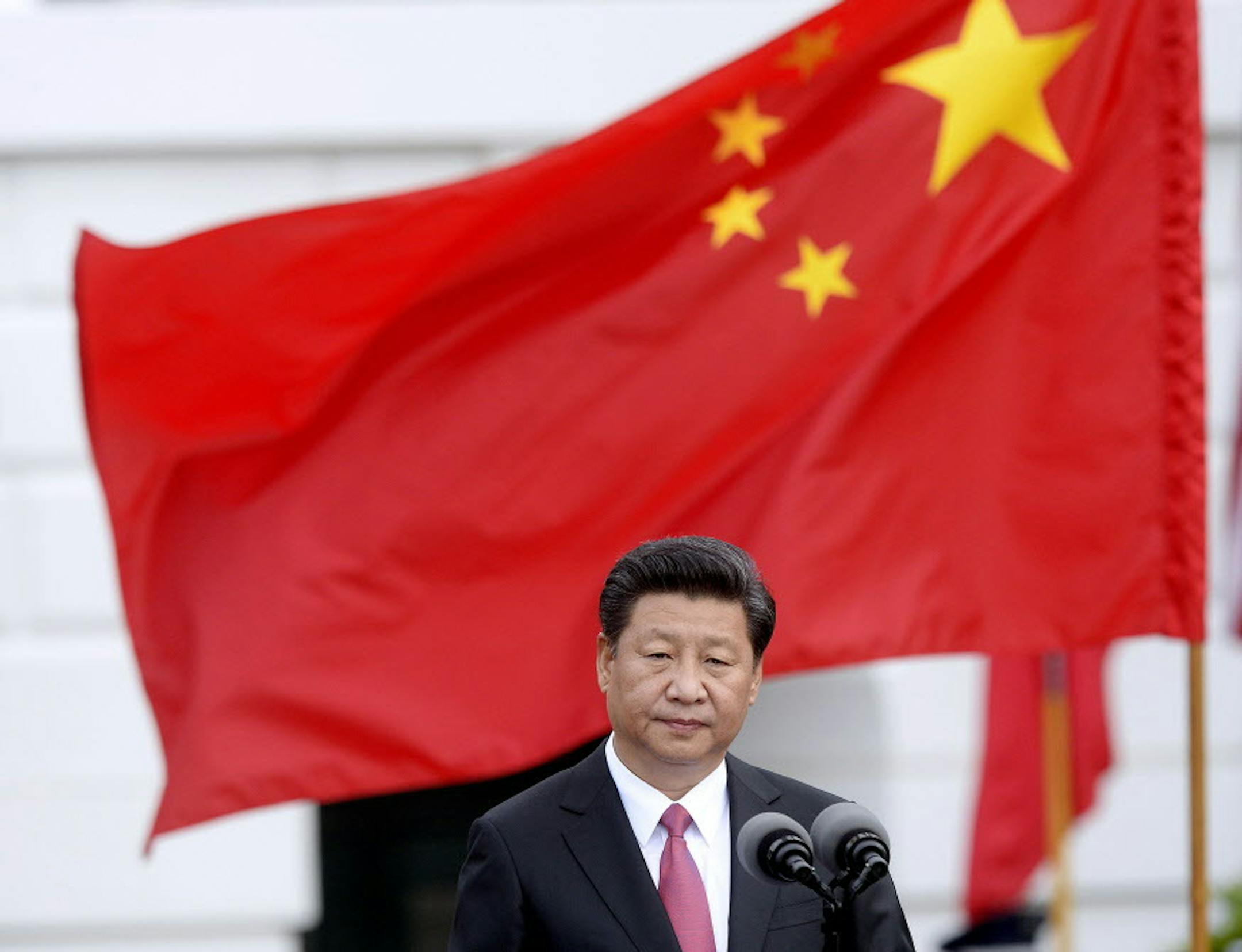Chinese president Xi Jinping speaks after arriving at the White House Sept. 25, 2015 in Washington, D.C. President Obama is welcoming President Jinping during a state arrival ceremony. (Olivier Douliery/Abaca Press/TNS) ORG XMIT: 1174274