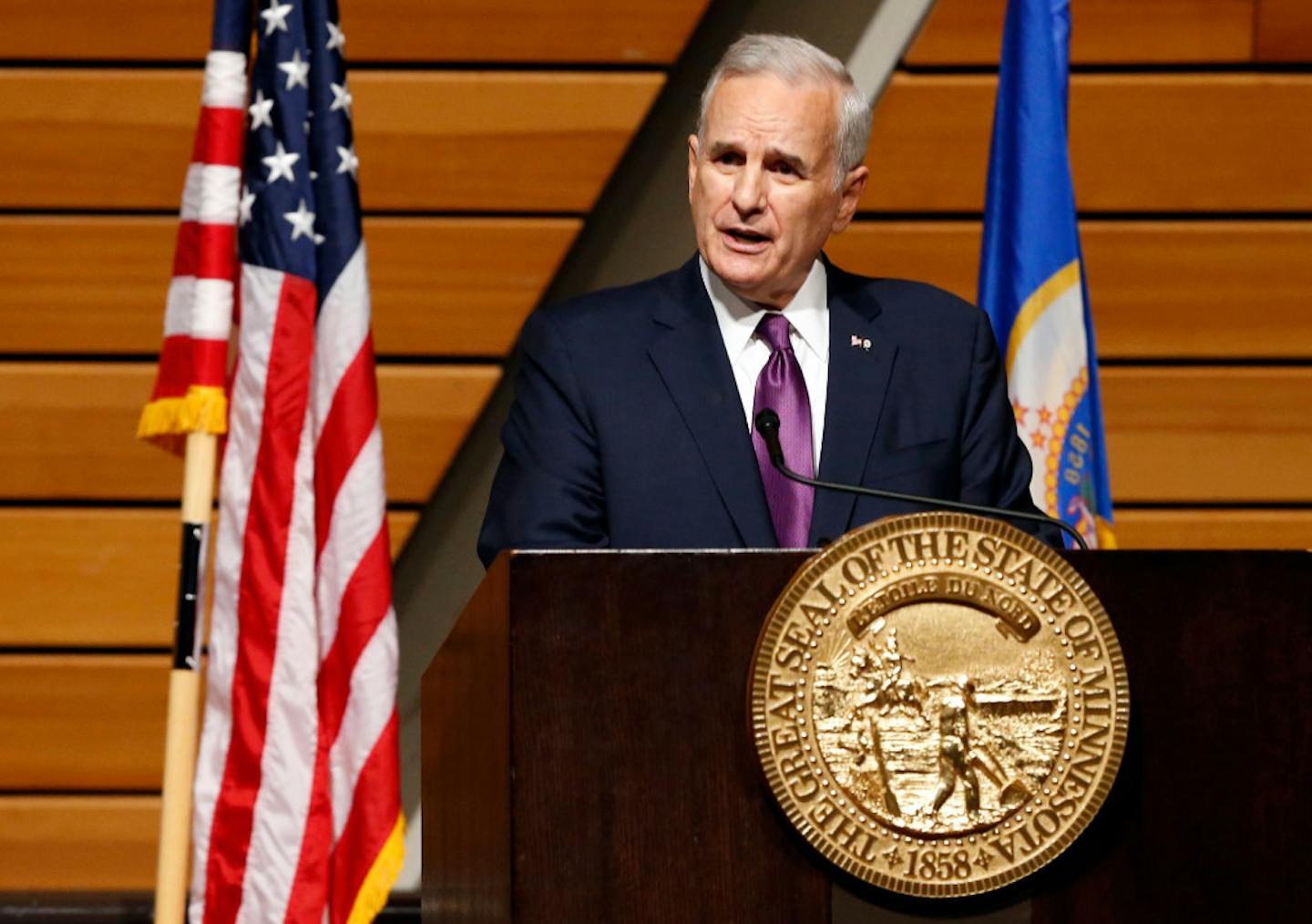 Gov. Mark Dayton is shown at a March news conference.